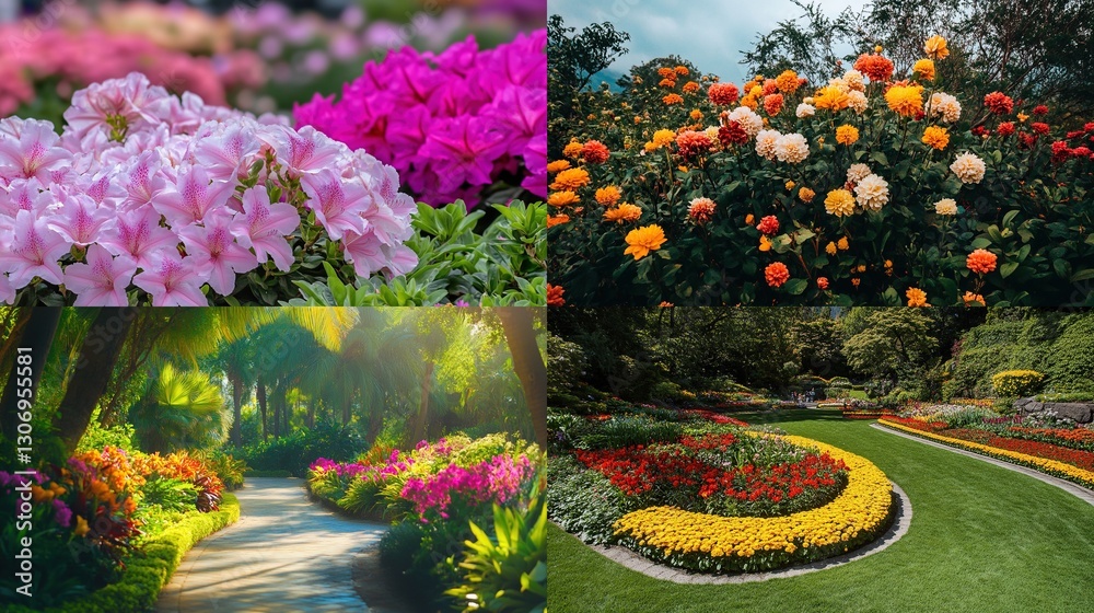 Obraz premium Vibrant floral collage showcasing diverse blooms in gardens. (1)
