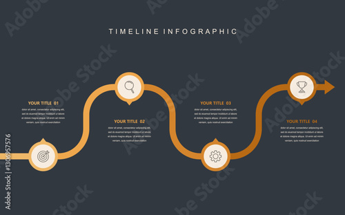 Business road map timeline infographic concept. with icons and 4 options, Corporate milestones graphic elements. workflow layout, diagram, report, web design. Creative, vector