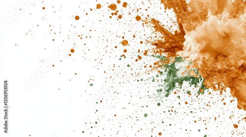 Abstract Orange And Green Paint Splashes On White Background