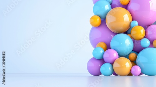 Abstract Pastel Spheres Arrangement Against Light Blue Background