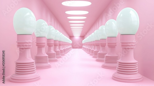 Abstract Pink Hallway With Light Bulbs
