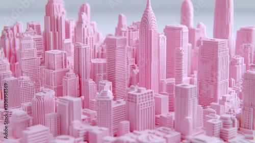 Abstract Pink Pixelated Cityscape