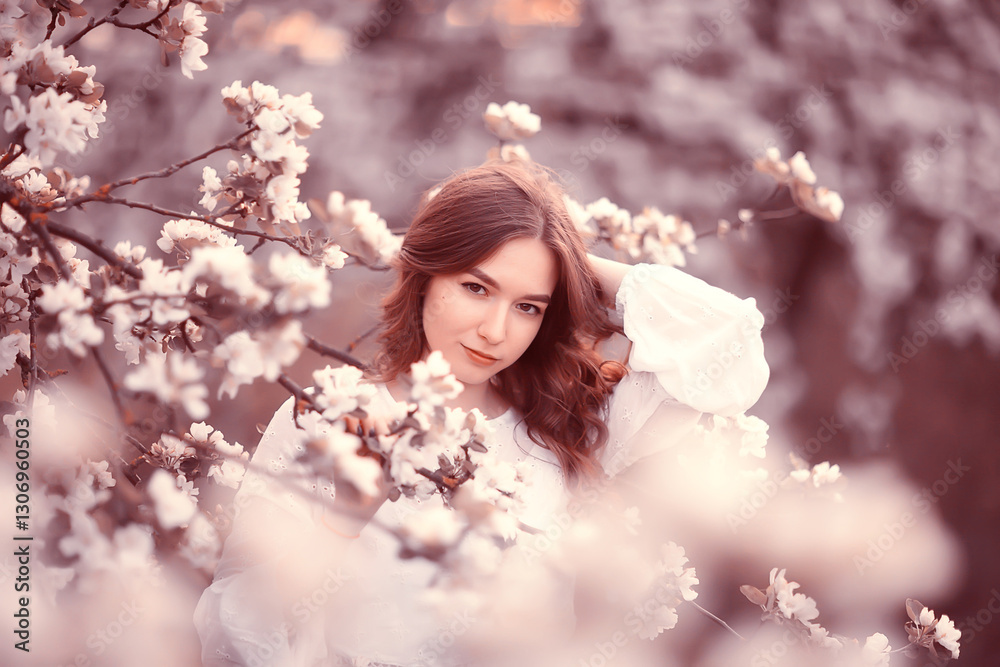 flowers garden girl trees mood happiness, asia tourism, bloom traditional seasonal background april flowers garden girl trees mood happiness, asia tourism, bloom traditional seasonal background april