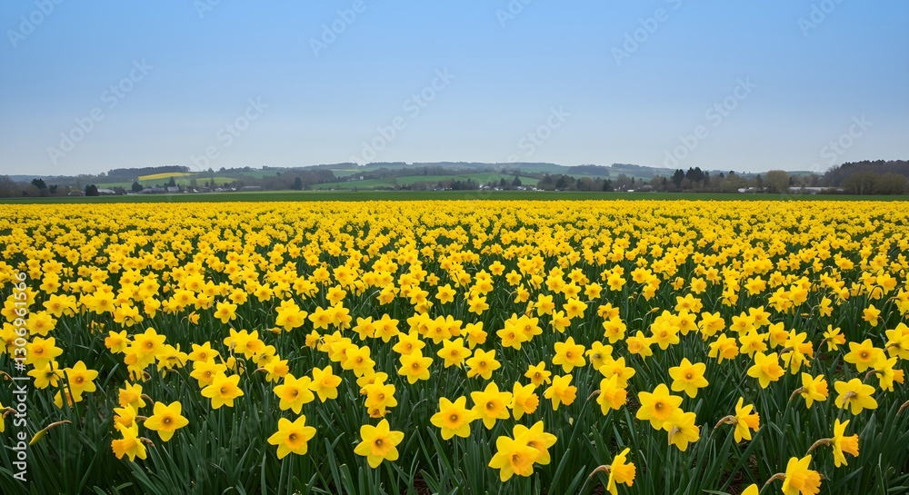 Field of Yellow Daffodils Swaying in the Spring Breeze Field of Yellow Daffodils Swaying in the Spring Breeze