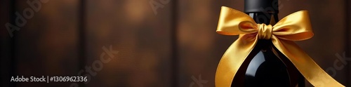 Elegant gold ribbon tied around a wine bottle , detail, gold, golden