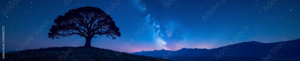 Fototapeta premium Jagged branches of lone tree, night sky backdrop, lonely, landscape, tree branches