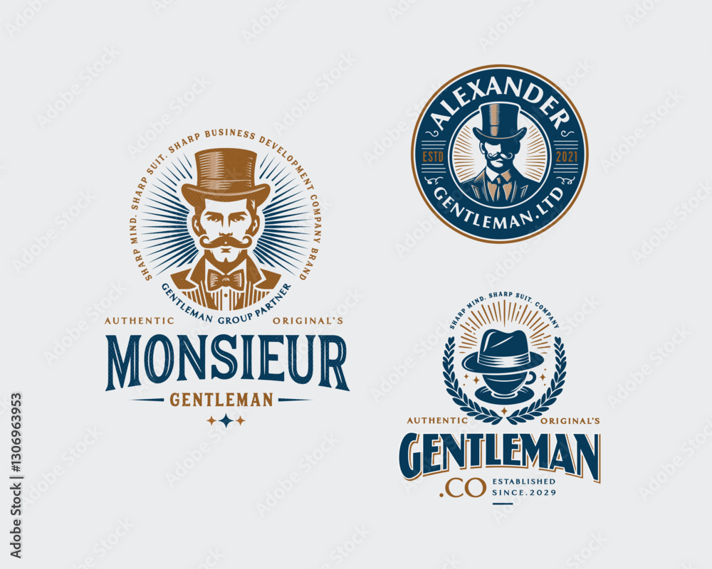 Naklejka premium Vintage classic elite monsieur gentleman logo template