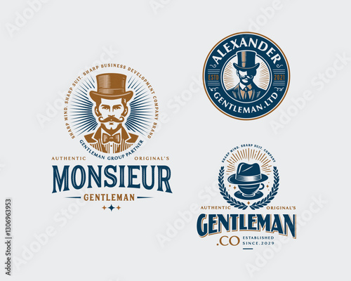 Vintage classic elite monsieur gentleman logo template