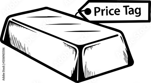 gold investment and diversification icons corrections Gold bar with a price tag illustration.