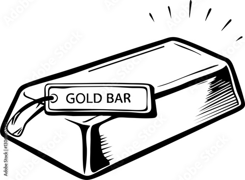 gold investment and diversification icons corrections Gold bar with label, shining in illustration style.