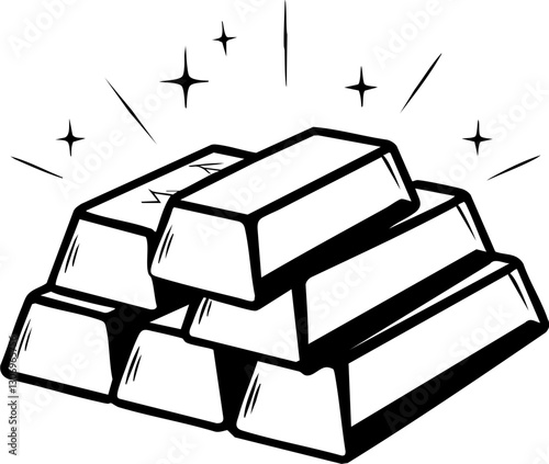 gold investment and diversification icons corrections Stacked gold bars shining brightly.