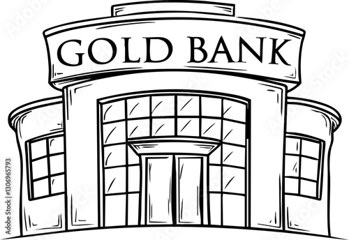 gold investment and diversification icons corrections Gold bank building with prominent signage and large windows.