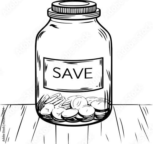 gold investment and diversification icons corrections Savings jar with coins, labeled "SAVE.