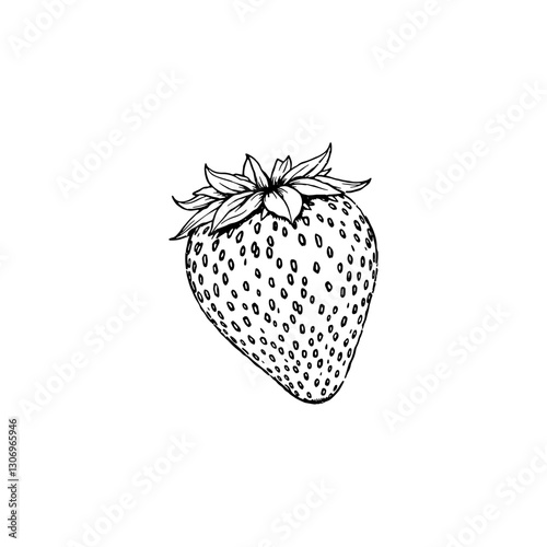 Hand drawn strawberry fruits. Engraving style black and white on white backgrounds. Vector