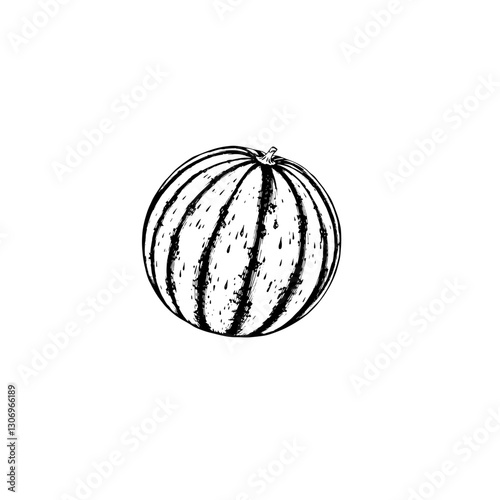 Hand drawn watermelon fruits. Engraving style black and white on white backgrounds. Vector