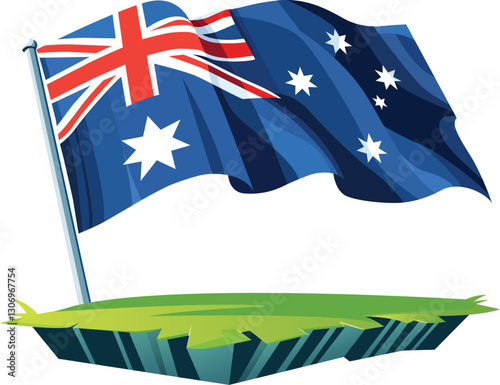 Australian flag waving isolated on 3D transparent background.