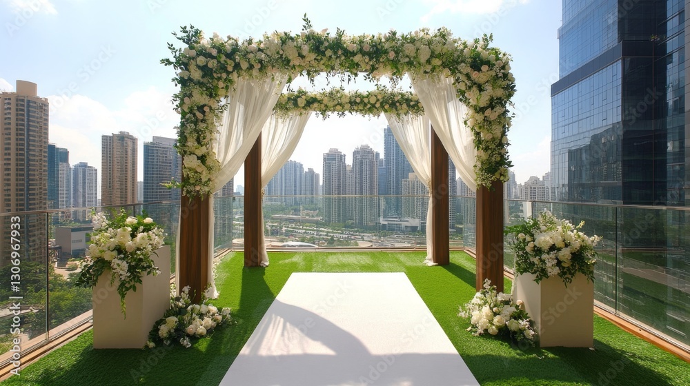 Naklejka premium 79.Romantic wedding on the rooftop of the hotel lawn