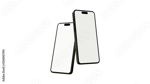Two mobile phones mockup for application display or presentation. Blank screen smartphone floating on a isolated background. Smartphone mock up.