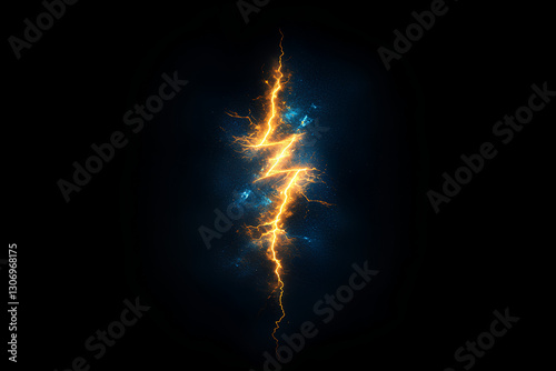 A brilliant lightning strike cuts through a dark sky, creating a striking contrast as it hits the open pitch below, showcasing nature’s power and energy
