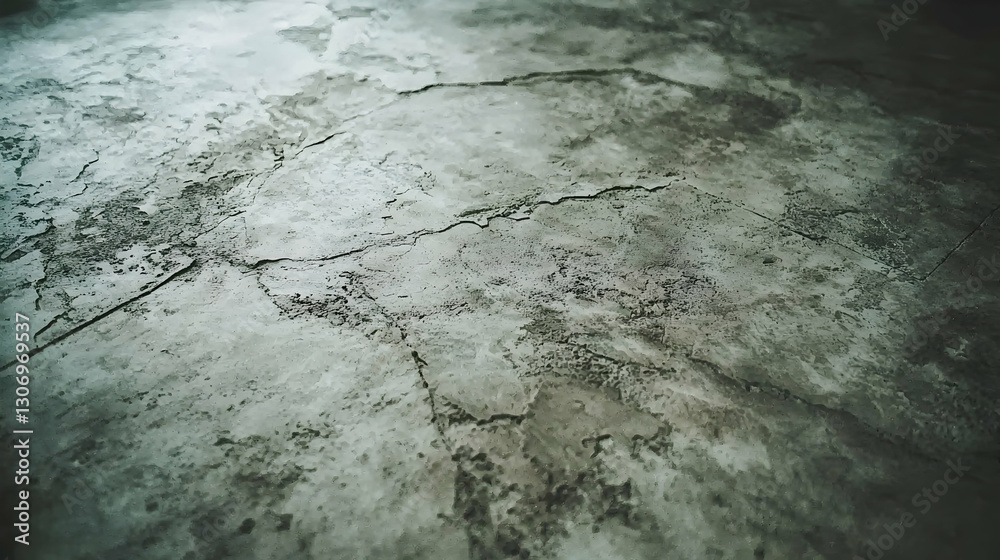 Obraz premium Cracked concrete floor texture, urban setting, dark background, design element
