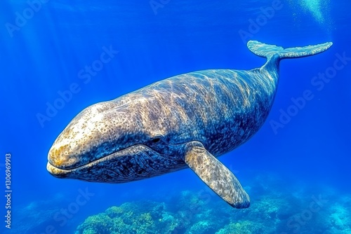A sperm whale diving into the deep ocean, its fluke disappearing into the abyss