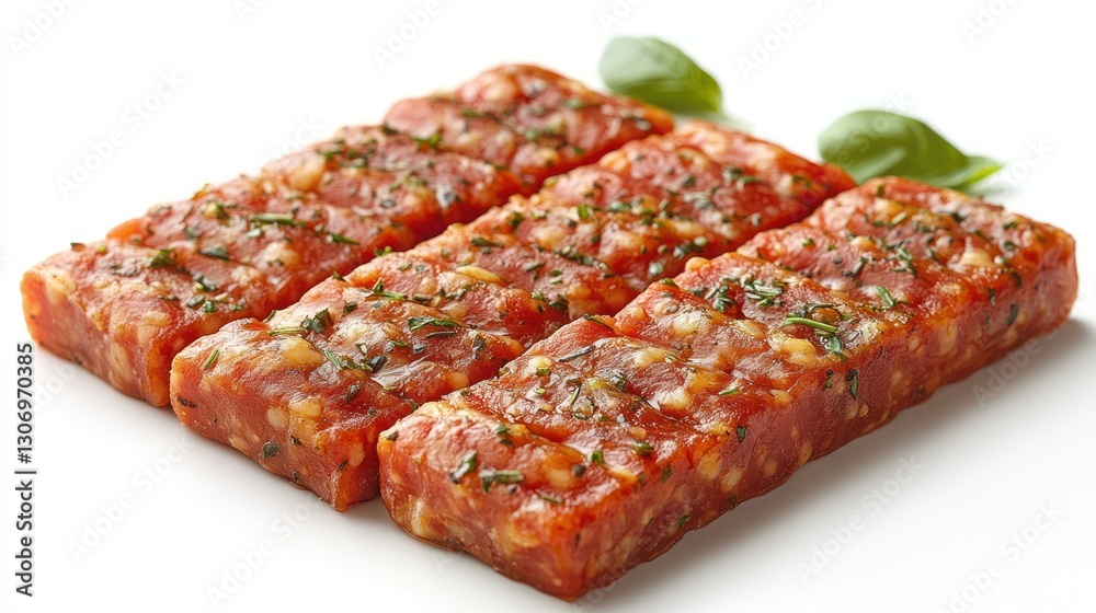 Meat bars, seasoned, ready-to-eat, on white background Meat bars, seasoned, ready-to-eat, on white background