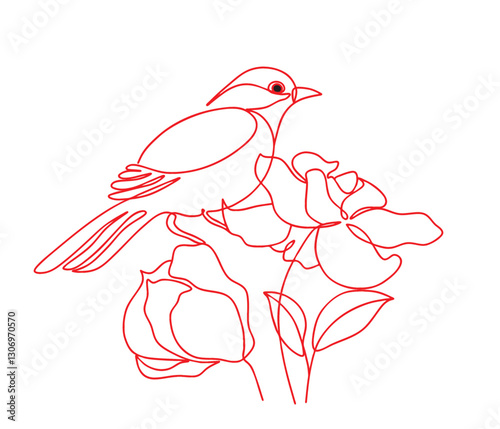 bird with flower line art