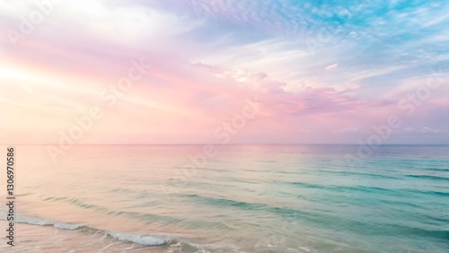 Serene Ocean Waves with Pastel Sunset Sky at Beach