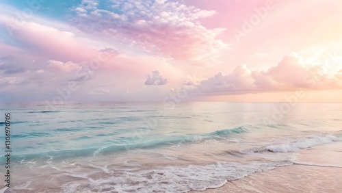 Serene Ocean Waves with Pastel Sunset Sky at Beach