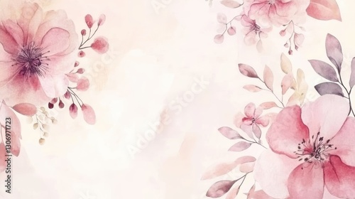 Elegant Watercolor Floral Design with Soft Pink Blooms and Delicate Leaves on a Dreamy Light Background for Creative Projects