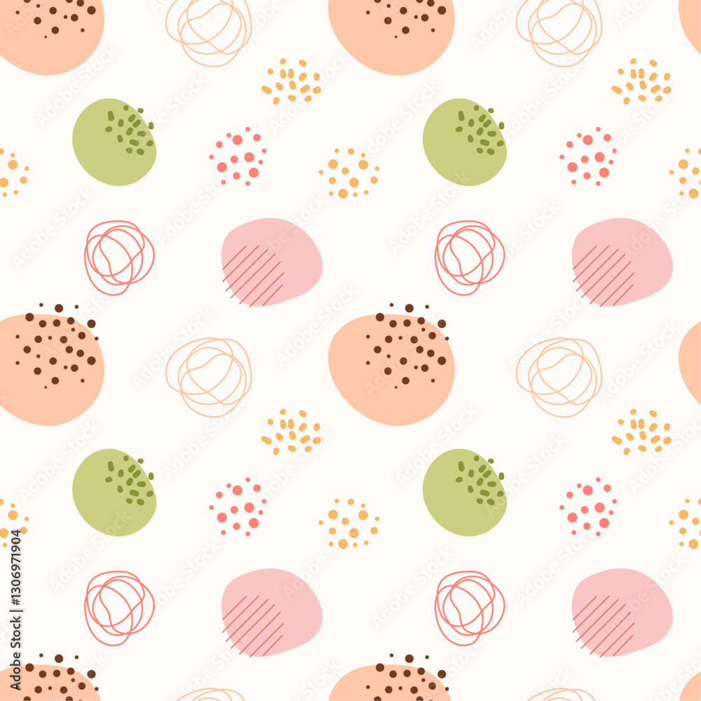 Modern seamless abstract pattern with shapes and hand drawn elements. Soft pastel tones with dots and scribbles. Perfect for textiles, wallpapers, packaging. Vector background. Modern seamless abstract pattern with shapes and hand drawn elements. Soft pastel tones with dots and scribbles. Perfect for textiles, wallpapers, packaging. Vector background.