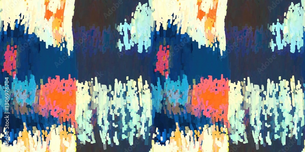 Fototapeta premium Flecked abstract space dyed seamless border pattern. Fun painterly edge ribbon texture background. Vivid mottled ombre home decor trim design.