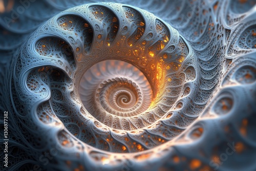 Intricate Spiral Design Showcasing Luminous Patterns and Forms in a Digital A...
