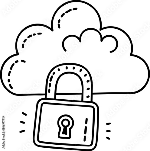 Cloud with a padlock symbolizing secure online storage and data protection.