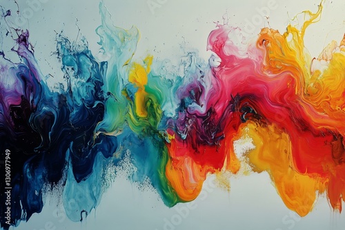 Colorful Abstract Painting Showcasing Vibrant Swirls and Splashes of Paint on...