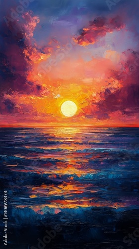 Vibrant Sunset Over Calm Ocean Waves Reflecting Golden Light on a Serene Evening