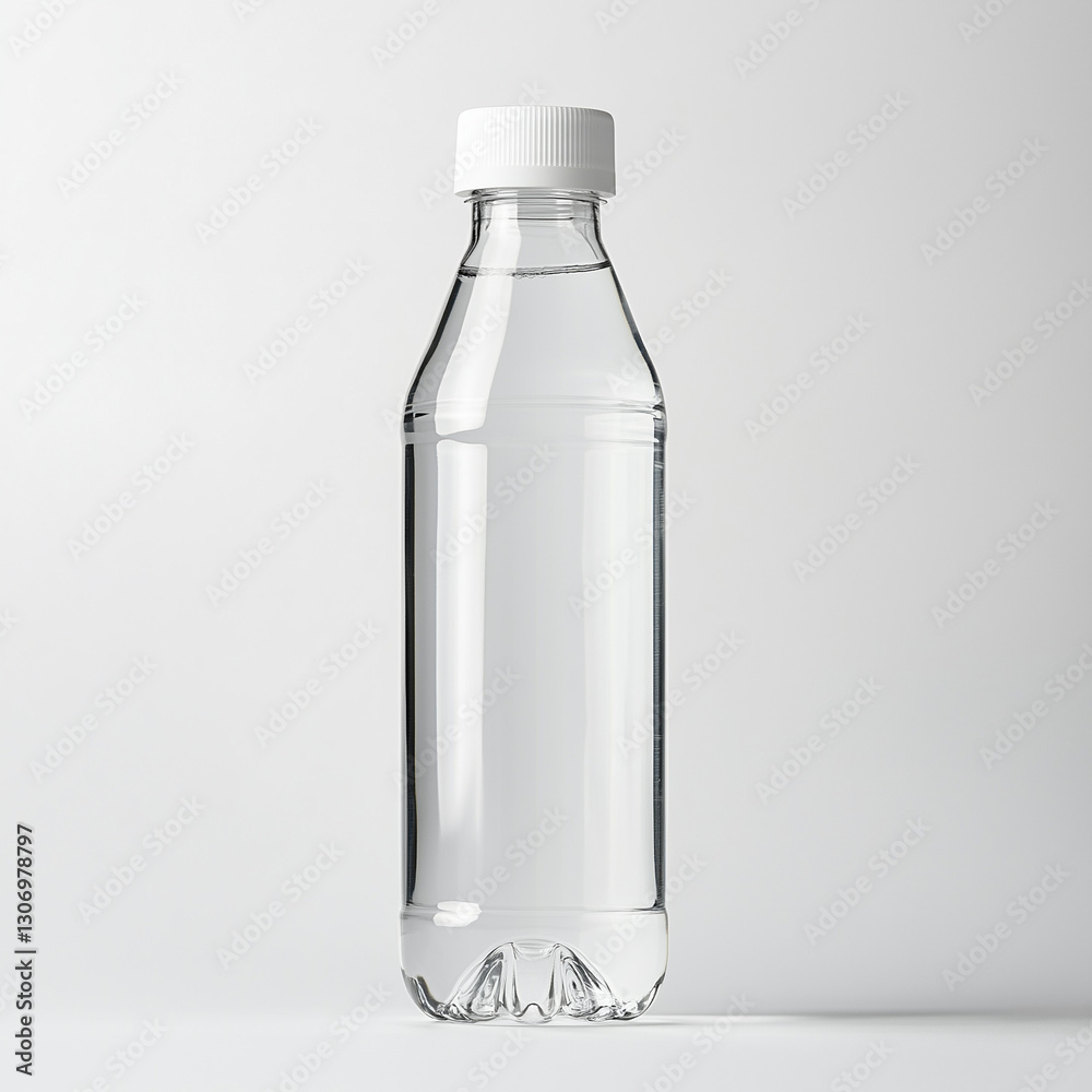 A transparent water bottle, with a minimal label, isolated on a white background A transparent water bottle, with a minimal label, isolated on a white background