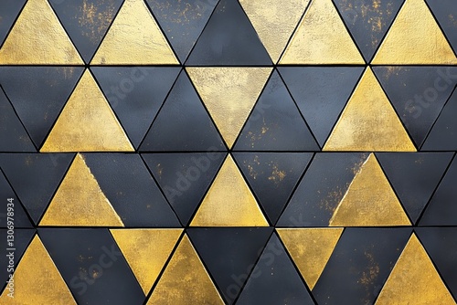 Golden Geometric Triangles on a Modern Wall Design in a Contemporary Space