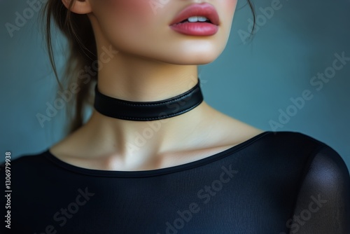 Woman With Soft Features in a Black Off-Shoulder Top Poses Against a Neutral ...