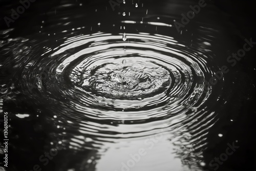 Raindrops Create Ripples on Calm Water Surface During Twilight Near a Peacefu...