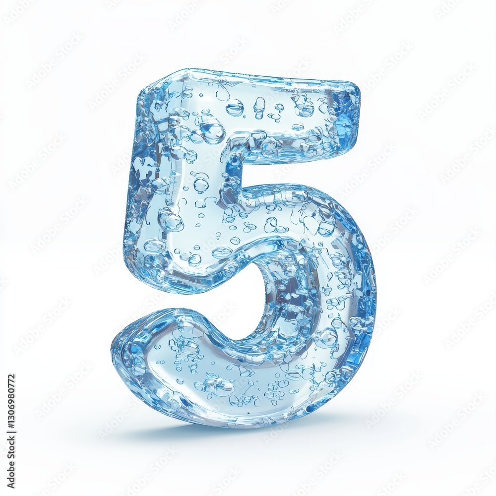 custom made wallpaper toronto digitalOf the number 5 made of frozen ice with crystalline transparency and tiny trapped air bubbles, isolated on a clean white background