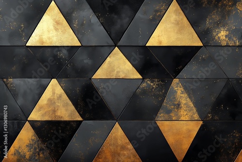 Golden Geometric Triangles on a Modern Wall Design in a Contemporary Space