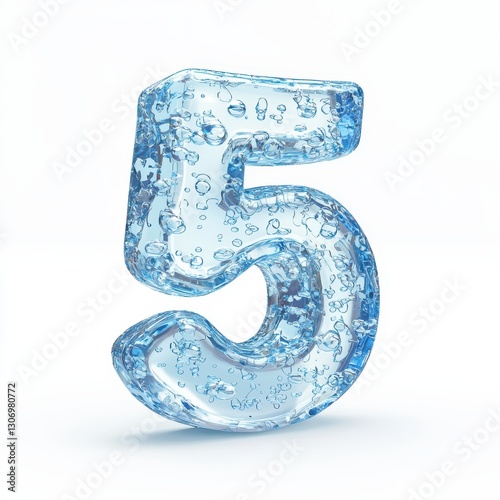 Wallpaper Mural Of the number 5 made of frozen ice with crystalline transparency and tiny trapped air bubbles, isolated on a clean white background Torontodigital.ca