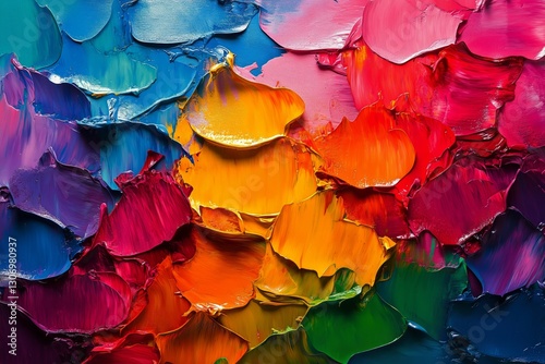 Colorful Abstract Mural With Vibrant Shapes and Patterns on a Wall at a Moder...