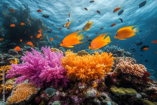 Vibrant Coral Reef Teeming With Colorful Fish in a Crystal Clear Ocean