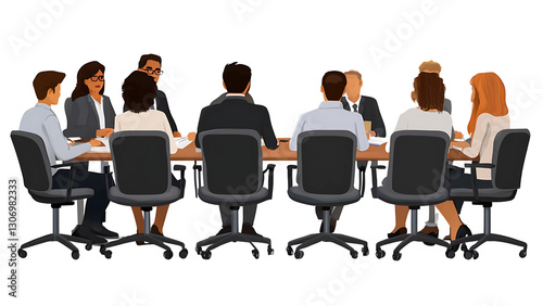Boardroom Dialogue: A vibrant group of business professionals gather at a table, fostering a dynamic and engaging environment, sparking fresh concepts, and developing cooperative strategies.