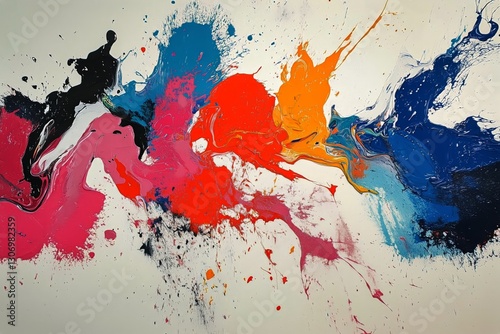 Colorful Abstract Painting Showcasing Vibrant Swirls and Splashes of Paint on...