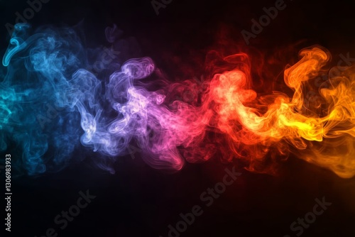 Colorful Smoke Flowing Smoothly in Vibrant Waves of Blue, Pink, Orange, and R...