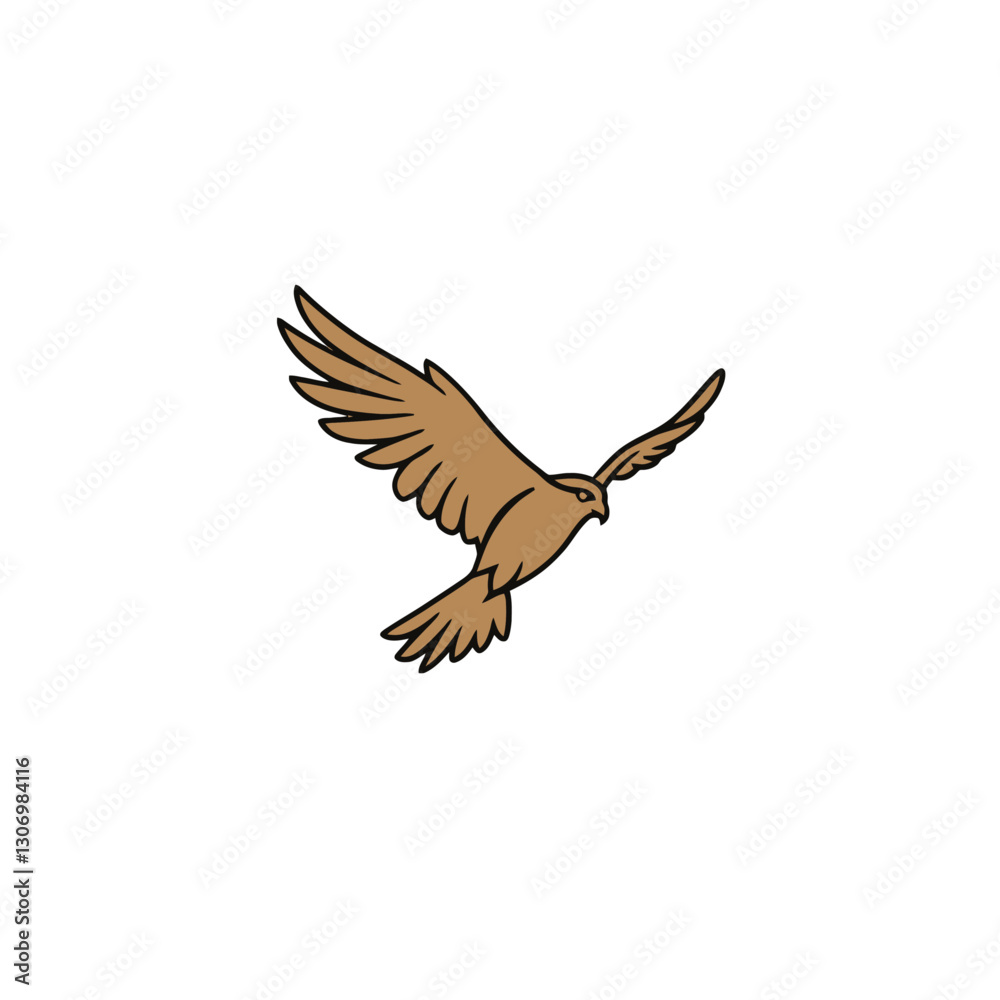 Obraz premium Line Art of a Soaring Hawk Brown Hawk in Flight