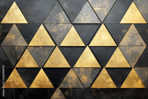 Golden Geometric Triangles on a Modern Wall Design in a Contemporary Space